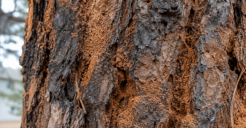 Reddish Ips beetle boring dust on Lafayette ponderosa pine bark